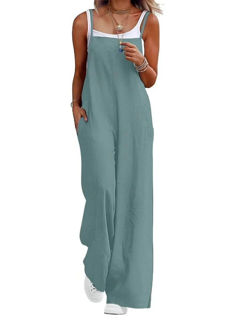 Summer Boho Wide Leg Jumpsuit for Women | Casual Sleeveless Romper with Pockets